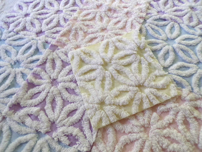 Rainbow Pastel Daisy Quilt Squares Set, Fluffy & Plush, from Vintage Chenille Bedspread Fabric, 16 Blocks, 6" x 6" inch