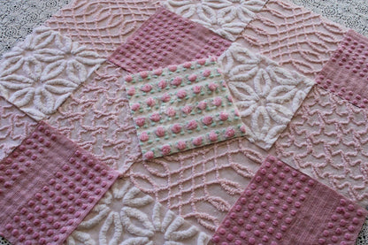 Prettiest Pink Quilt Squares, Daisy Rose Craft Square Set from Vintage Chenille Bedspread Fabric, 17 Blocks, 6" x 6" inch