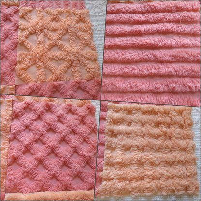 raspberry peach sherbet vintage chenille fabric squares, set of 16 plush soft tufted 6" blocks