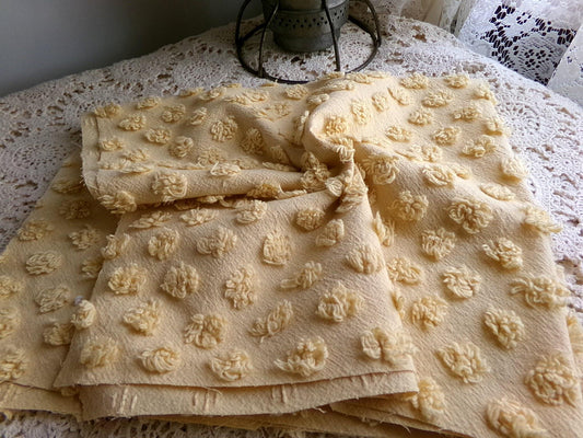 puffy gold pops vintage chenille fabric, boho style sewing material for handmade chenille quilts & crafts, 20" x 24" piece