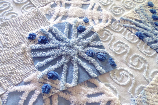 Boho Blues Fabric Squares Set, from Vintage Chenille Bedspread Fabrics, 16 Blocks, 6" x 6" inch