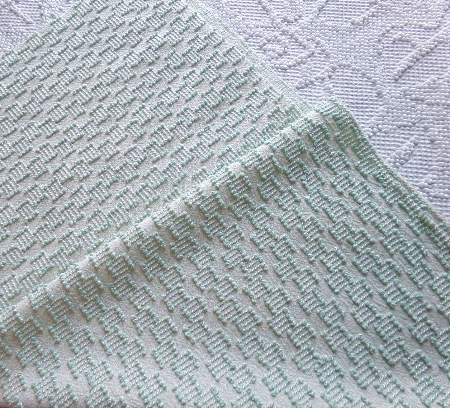 vintage texturized chenille fabric, dancing sage green tempo tufts, 18" x 24" inch piece of sewing material for quilting & crafts