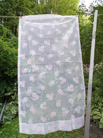 Vintage Flocked Curtain, Petal Pink Daisy & Dot Pattern, SINGLE Sheer Panel, 72"L