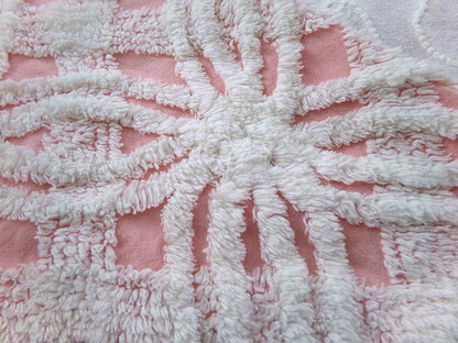 quilter's favorite chenille fabric, classic pink & white spider tufted sewing material, 20" x 24" inch piece from vintage chenille bedspread