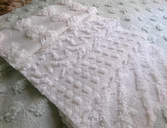 Snow Day White Fabric Squares Cut from Vintage Chenille Bedspreads, 16 Quilt Blocks, 6" x 6" inch each