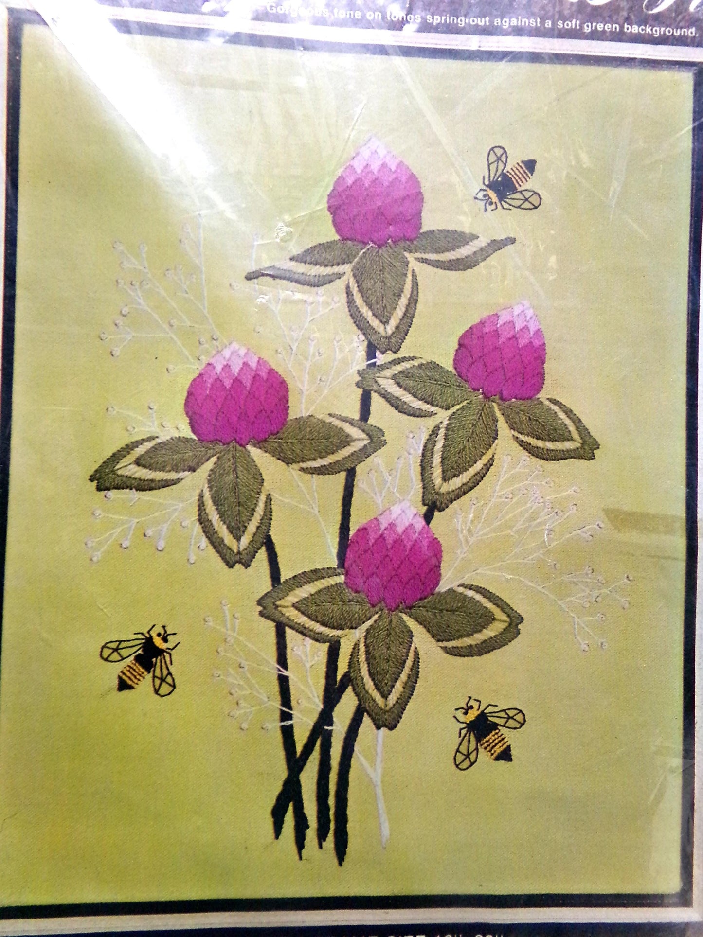 PURPLE CLOVERS Crewel Embroidery Kit, Boho Vintage Paragon Needlecraft Creative Stitchery #0626