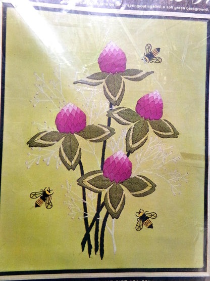 PURPLE CLOVERS Crewel Embroidery Kit, Boho Vintage Paragon Needlecraft Creative Stitchery #0626