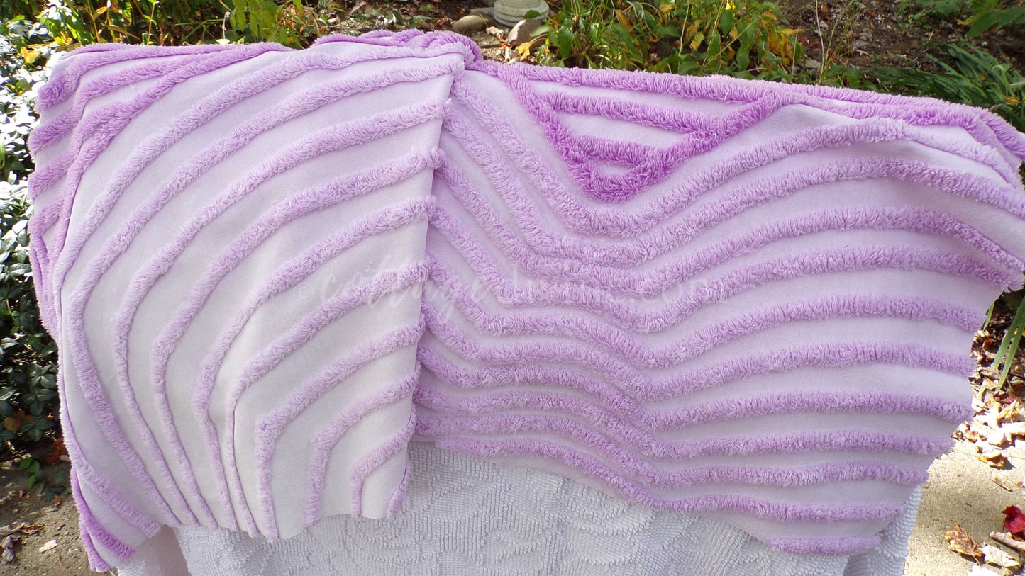 Tranquil Lilac Vintage Chenille Fabric, Lullaby Lavender Swirls, 40" x 20" Piece, Beautiful in Pillows & Chenille Quilts