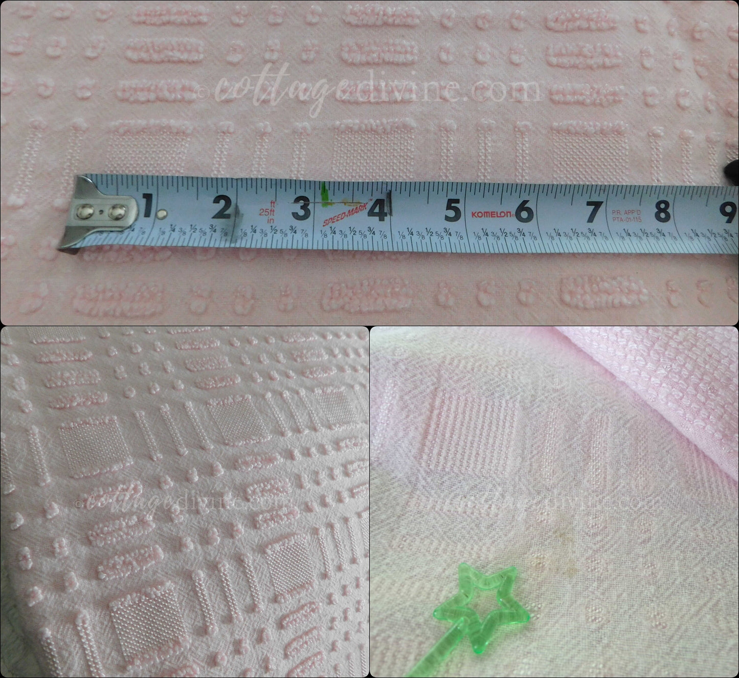 Pastel Pink Checkerboard Vintage Chenille Fabric, 18" x 24" inch piece, Great Texturized Pattern