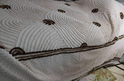 Vanilla Chocolate Swirl Vintage Chenille Bedspread, Swooping Scallop Design, 100% Cotton, FULL Size Midcentury Mod Bedding