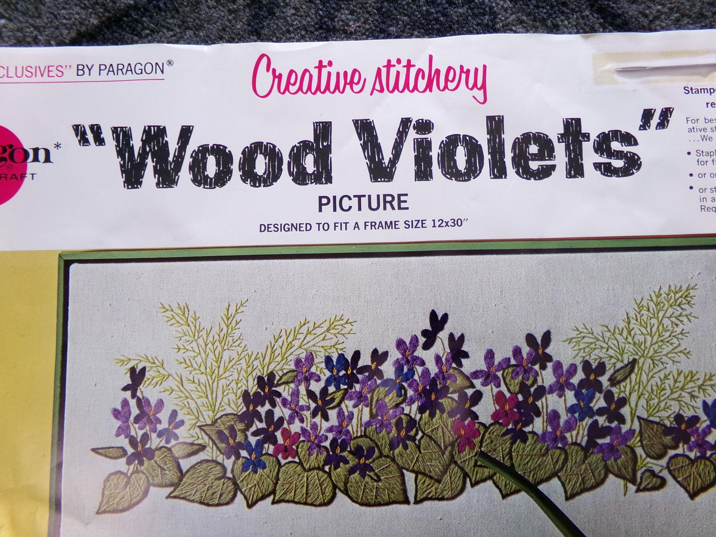 WOOD VIOLETS Paragon Needlecraft CREWEL Embroidery Kit #0213 ~ Hippie Vintage 70s Style Woodland Floral Wall Hanging, Barbara Sparre Design