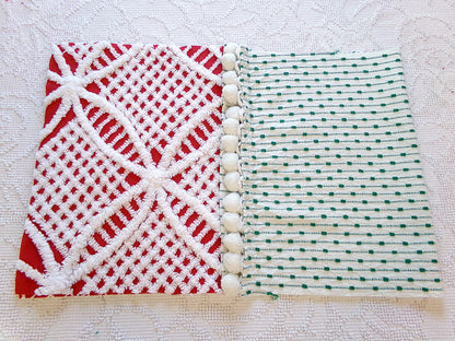 Christmas Chenille Quilt Fabric Bundle in Red, White & Green, 2 Pieces 12" x 18" each | Festive Stash Builder for Sewing, Crafts