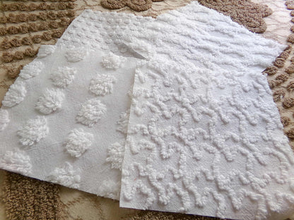 Snow Day White Fabric Squares Cut from Vintage Chenille Bedspreads, 16 Quilt Blocks, 6" x 6" inch each