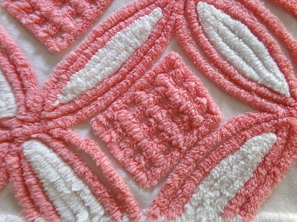 Plush Pink & White Vintage Chenille Fabric, 24" x 30" Inch Piece, 100% Cotton, Optic Wedding Ring Pattern, Great for DIY Pillows