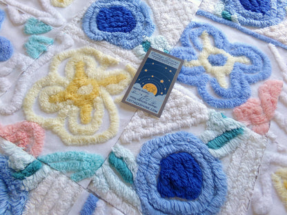 vintage 6" chenille fabric squares, set of 16 quilt blocks, blooming blue flowers