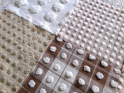 teddy bear browns chenille fabric squares, set of 16 vintage 6" quilt blocks for sewing, quilting, crafts in mocha, chocolate & white pops