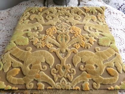 boho cut velvet fabric, shabby distressed vintage Bates tapestry style chenille material, 20.5" x 16.5" piece, popular in bags