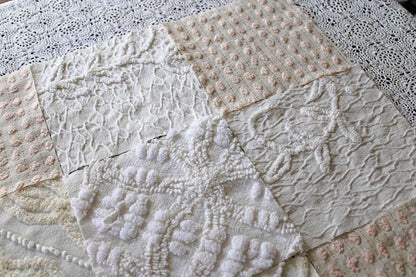 Vintage Matelasse & Chenille Fabric Squares, Heavenly Cream Set of 16 Blocks, 6" Each for Quilts, Crafts