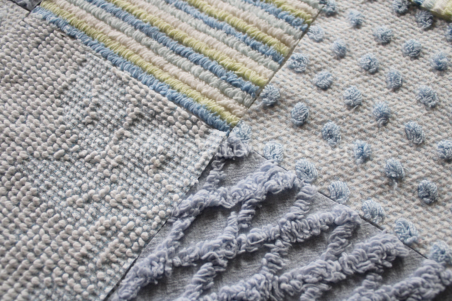 Summer Breeze Chenille Quilt Squares Set, from Vintage Bedspread Fabric, 16 Blocks, 6" inch