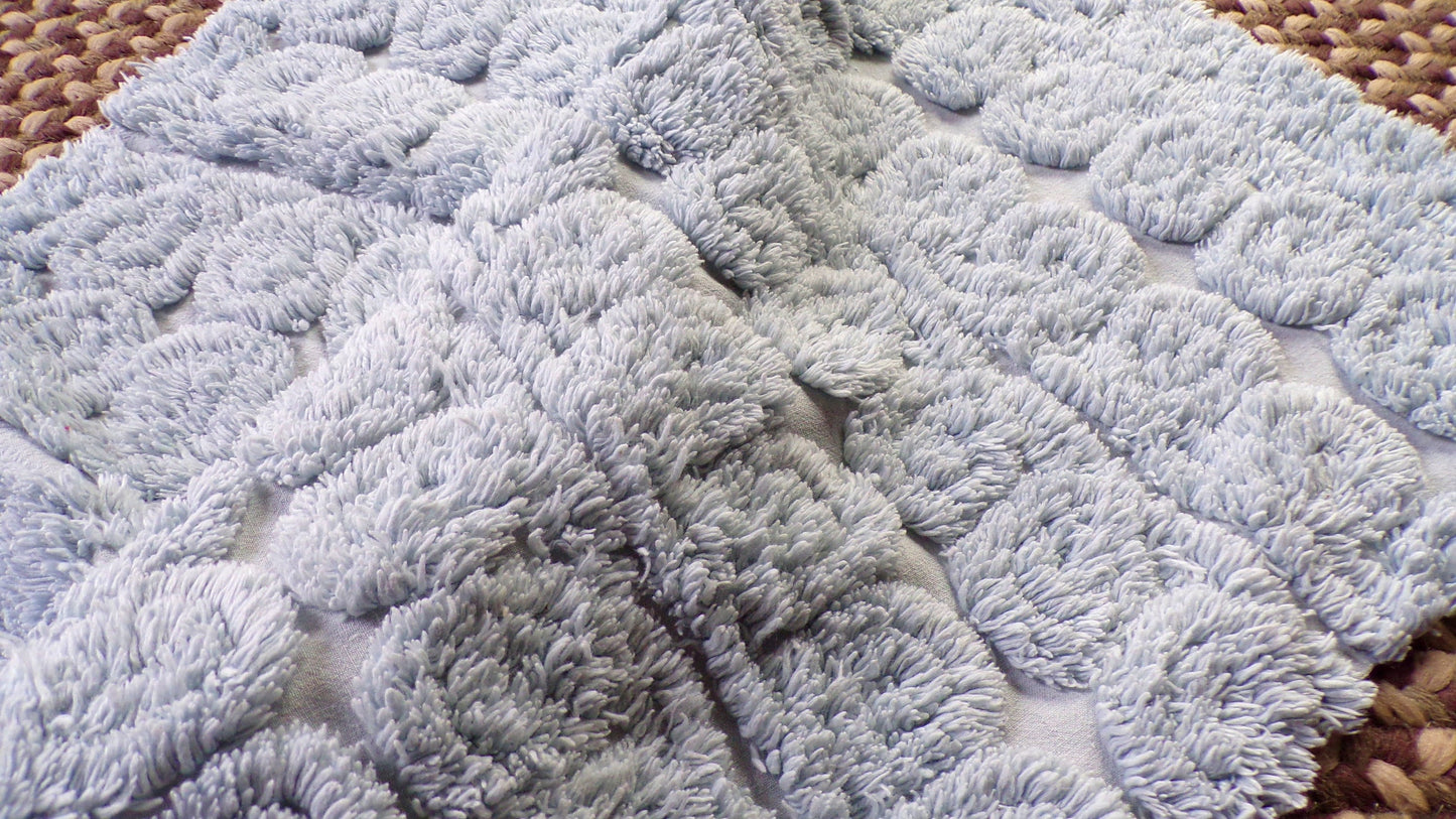Plush Swirl Tuft Vintage Chenille Bedspread Quilt Fabric, 21" x 25" inch Piece; Stardust Blue Curlicues