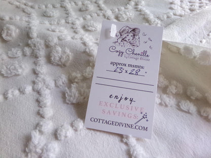 celestial white vintage chenille fabric, vintage geometric piece of cotton sewing material for quilts, pillows, wall hangings, 23" x 28"