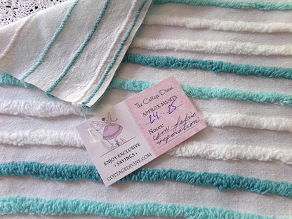 Pretty Vintage Chenille Fabric with Cottage Bow Swags, 24" x 25" inch Piece, 100% Cotton, Tonal Green & White