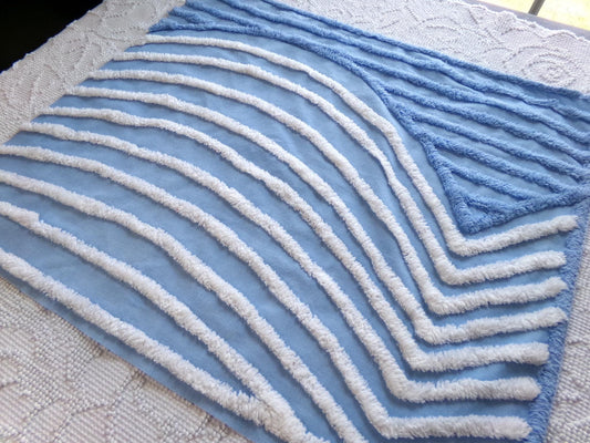 calm lake blue vintage chenille fabric, tranquil 18" x 21" piece of sewing material for quilting and crafts