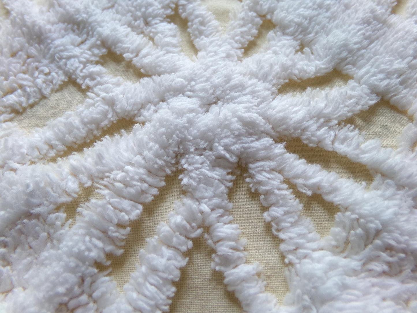 fluffy white & buttercup yellow vintage chenille fabric, sweetest sewing material, 18" x 25" inch piece for pillows, quilts, fiber arts