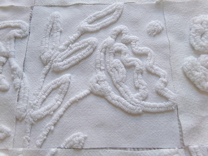 Vintage Chenille Fabric Squares in Winter Garden White Florals from Vintage Bedspread Fabric, Set of 16 Quilt Blocks, 6" x 6" inch