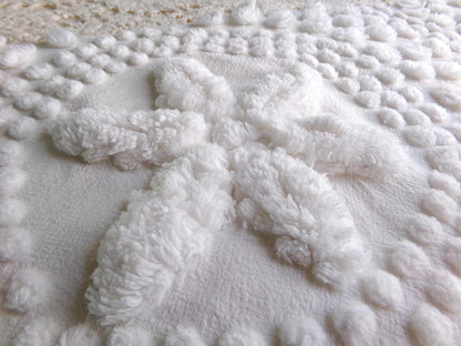 sweet stars 3D vintage chenille fabric, 100% cotton antique white sewing material for pillows, handmade chenille quilts, 28" x 18" cut piece