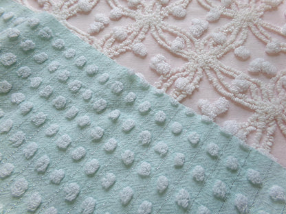 Vintage Chenille Fabric Bundle in Pink & Aqua, 2 Pieces 12" x 18" each | Easy Stash Builder for Fiber Arts, Quilting