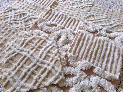Neutral Modern Chenille Quilt Squares Set from Vintage Bedspread Fabric, 16 Blocks 6" x 6" inch, Daisy, Wavy Honeycomb, Stripe, Dot Patterns