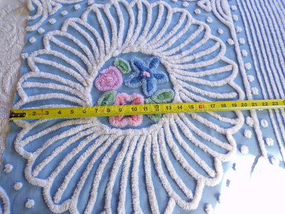 Beautiful Cottage Chic Doily Floral Vintage Chenille Fabric Piece, 25.5" x 38", for DIY Pillows & Quilts