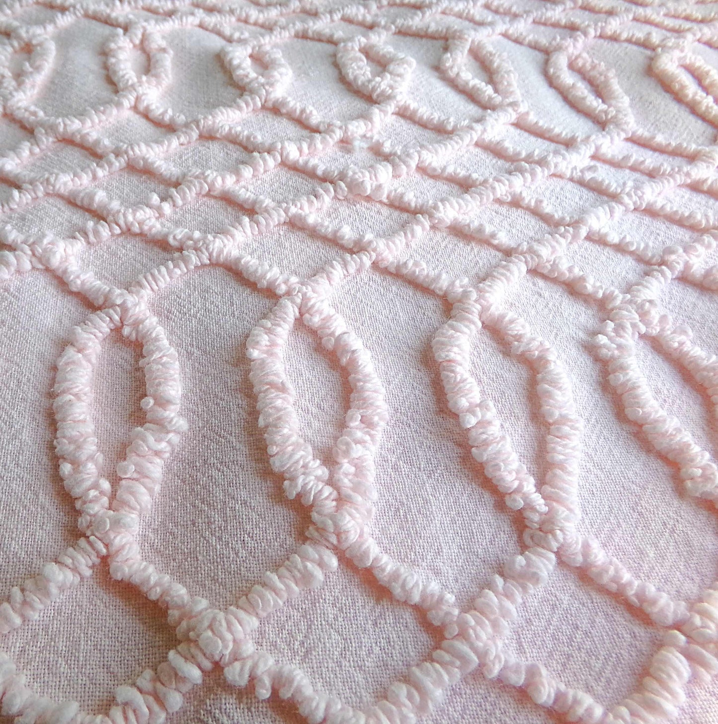 Chic Pink Eternity Links Vintage Chenille Fabric, 18" x 25" inch piece, Delicate Needletuft Design