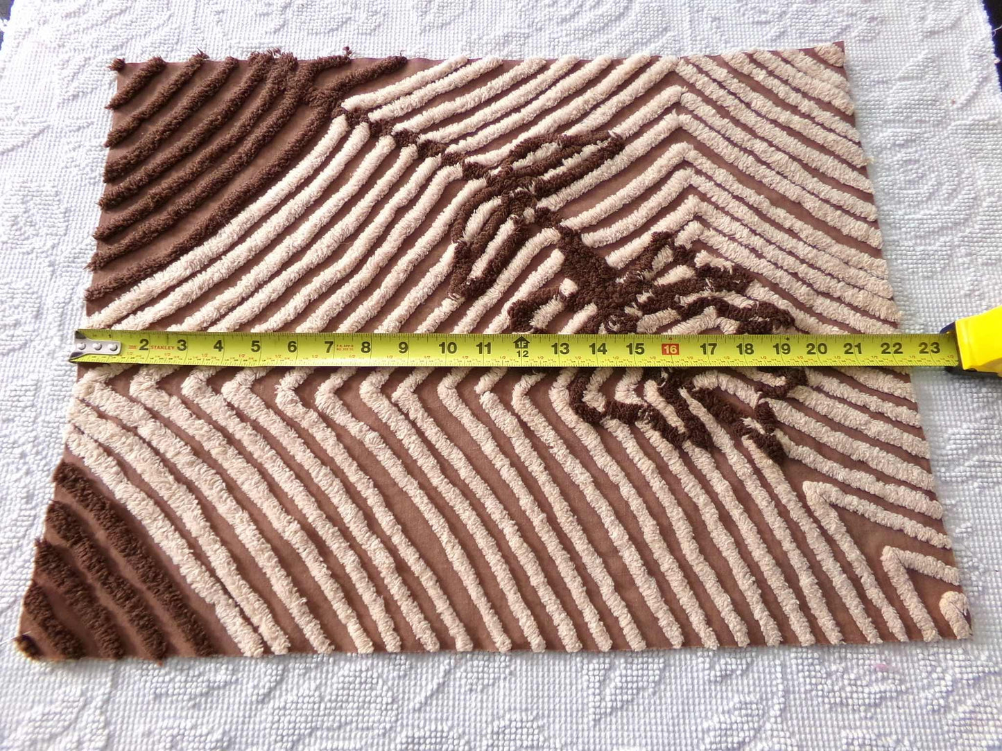 Chocolate Rose Vintage Chenille Fabric, Unique Brown & Mocha Tufting, 16.5" x 21" inch piece of sewing material for quilts, pillows, crafts
