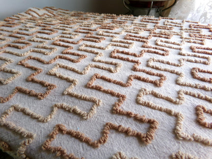 Sandcastles Vintage Chenille Fabric, 18" x 24" Piece, Earthtone Geometric Boho Browns, for Quilts, Sewing, Fiber Arts, Crafts