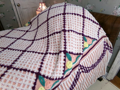 cozy rosettes plush Vintage full size chenille bedspread, quality cotton thick tufts