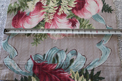 Fabulous Pink Plume Vintage Barkcloth Fabric, 18" x 25" inch Piece, Botanical Floral Print on Cool Grey, Great for DIY Pillows