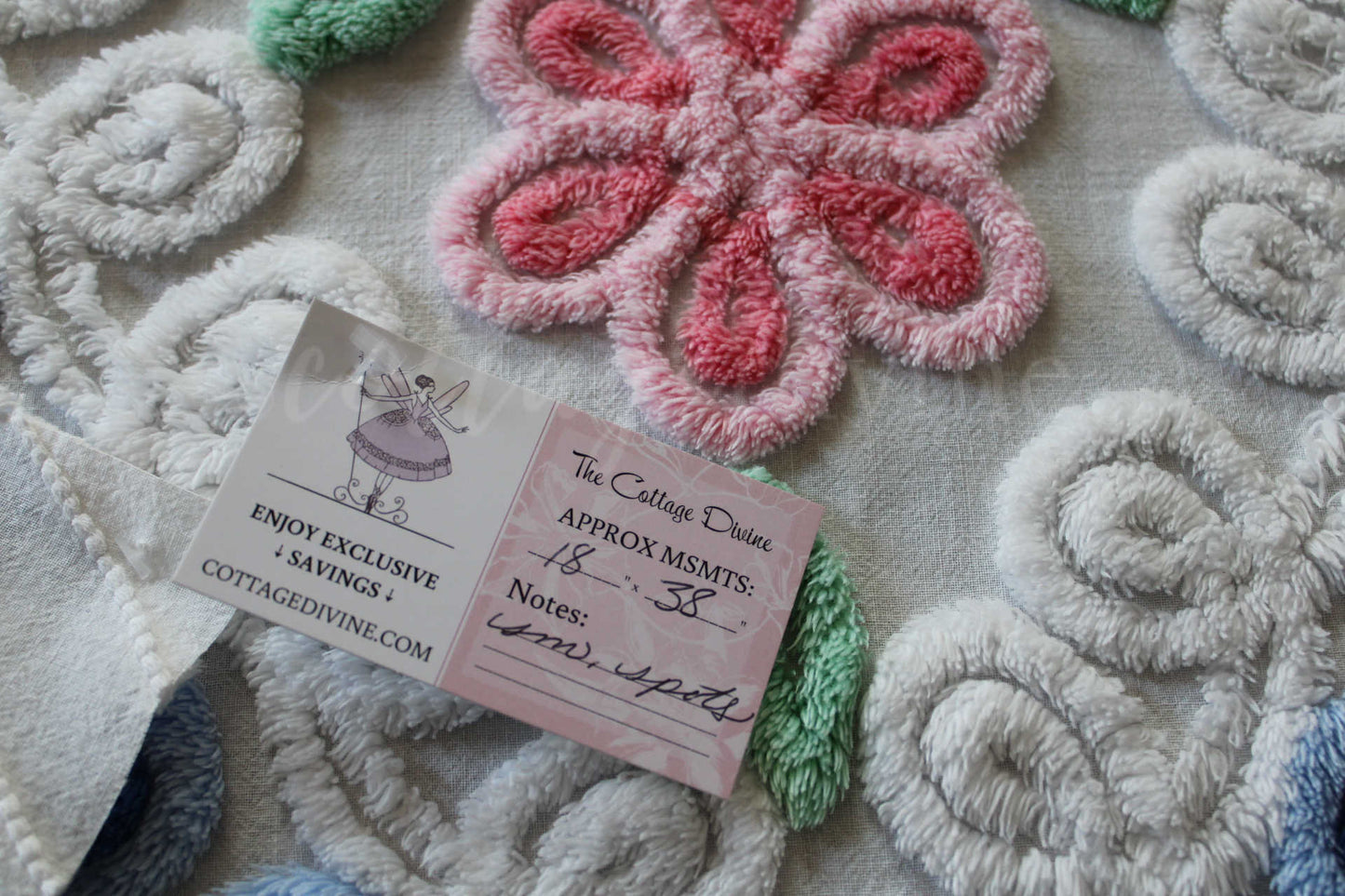 Cottage Hearts & Pink Roses Vintage Chenille Fabric, Classic 50s Design, 38" x 18" inch LARGE piece