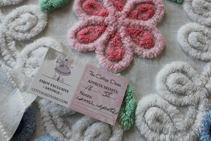Cottage Hearts & Pink Roses Vintage Chenille Fabric, Classic 50s Design, 38" x 18" inch LARGE piece