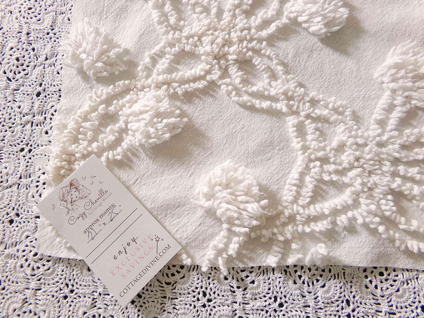 Fluffy Jumbo Pops Vintage Chenille Fabric, Shabby Chic Puffs, 21" x 25" inch Piece, Neutral Antique Cream for Pillows, Quilting