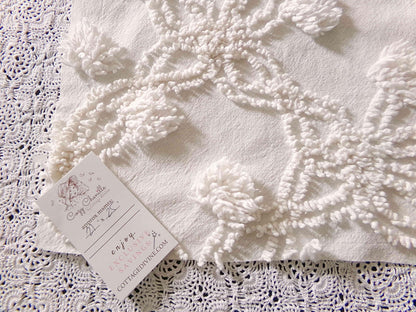 Fluffy Jumbo Pops Vintage Chenille Fabric, Shabby Chic Puffs, 21" x 25" inch Piece, Neutral Antique Cream for Pillows, Quilting