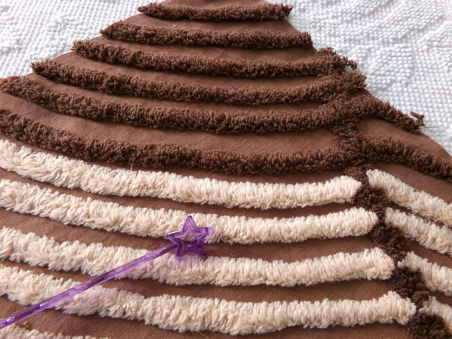 Chocolate Rose Vintage Chenille Fabric, Unique Brown & Mocha Tufting, 16.5" x 21" inch piece of sewing material for quilts, pillows, crafts