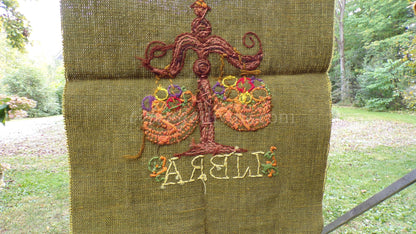 LIBRA Rare Zodiac Vintage Astrology Embroidery, Paragon Crewel Stitchery, Completed, an Original 1969 Barbara Sparre Design