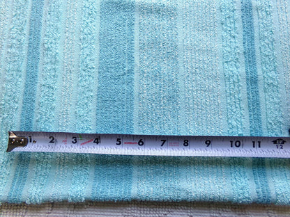 mermaid trail vintage striped chenille fabric, lightweight aqua sewing material with variegated multisize lines, 20" x 24" inch piece