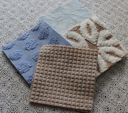 Beach Walk Vintage Chenille Fabric Squares, Blue, White & Sand Craft Square Set, 16 Blocks, 6" x 6" inch, Modern Chic