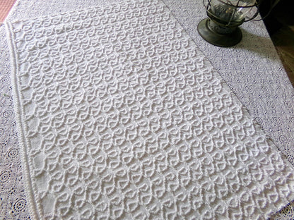 White Cursive Loops Texturized Chenille Material, 19" x 27" inch Needletuft Piece, Neutral Vintage Fabric for Handmade Quilts, DIY Pillows