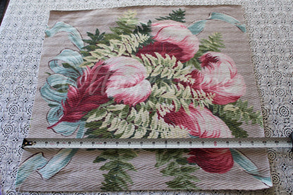 Divine Feathery Pink Plume Vintage Barkcloth Fabric, 19" x 19" inch Piece, Botanical Floral Print on Cool Grey, Great for DIY Pillows