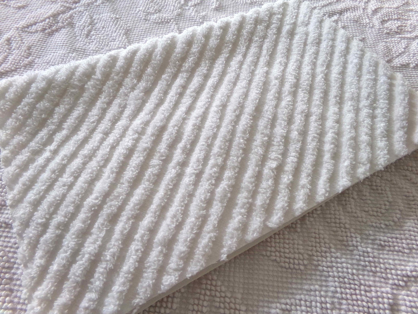 Diagonal Stripes Vintage Chenille White Fabric Piece, 17" x 25" inches, Geometric Striped Design