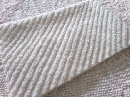 Diagonal Stripes Vintage Chenille White Fabric Piece, 17" x 25" inches, Geometric Striped Design
